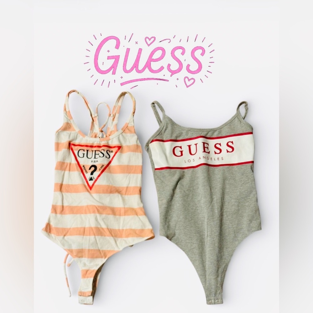 Guess Peach Striped and Gray Logo Bodysuits